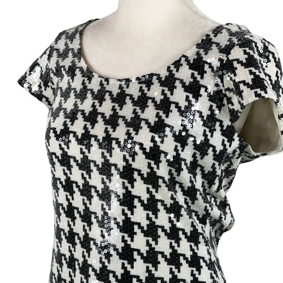 Stunning! eci New York Black & White Clear Sequins Houndstooth Print Dre… - Picture 11 of 12
